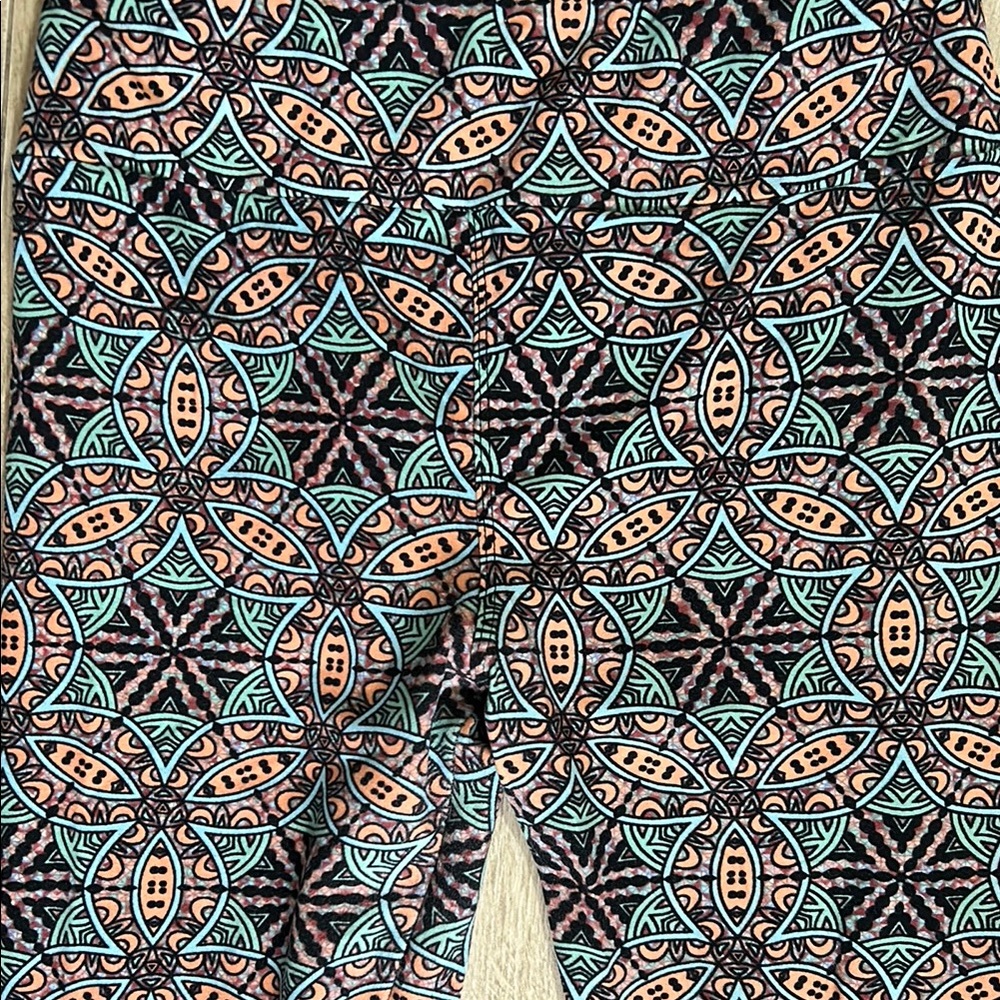 LuLaRoe OS Geometric Patterned Leggings - Black, Blue, Orange - Picture 1 of 5